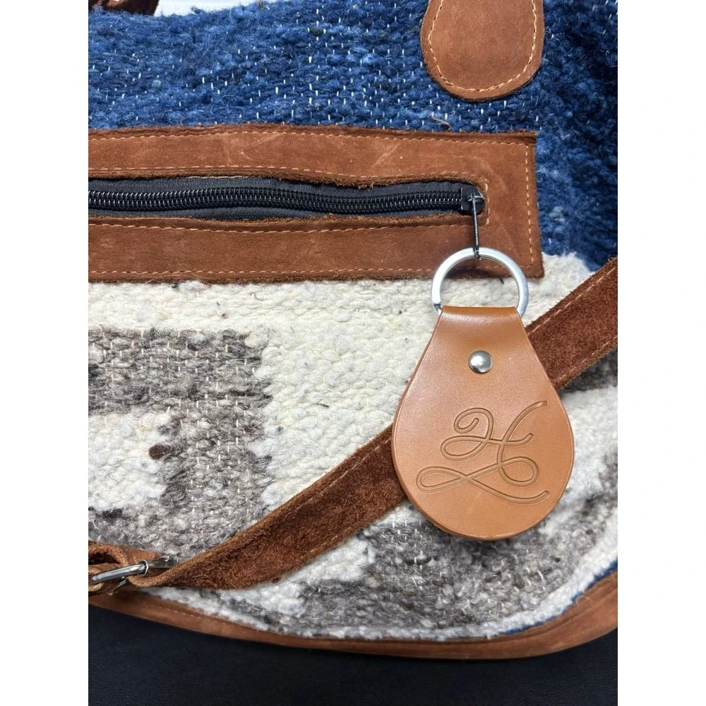 Humble Hilo Leather Wool Boho Satchel Crossbody Bag Cream Blue Gray‎ Purse
